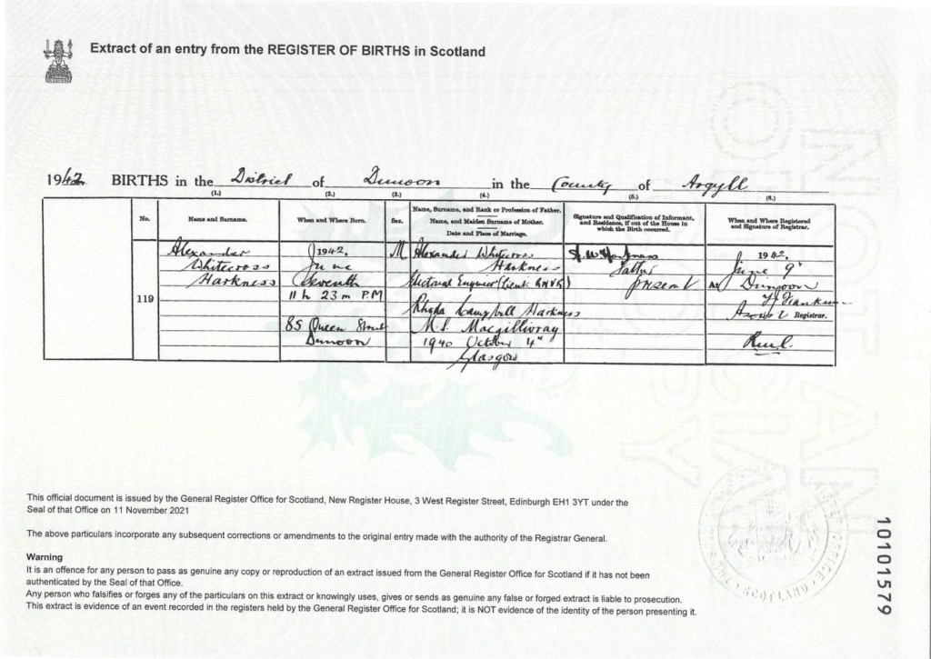 Scotland: Alexander's Birth Certificate