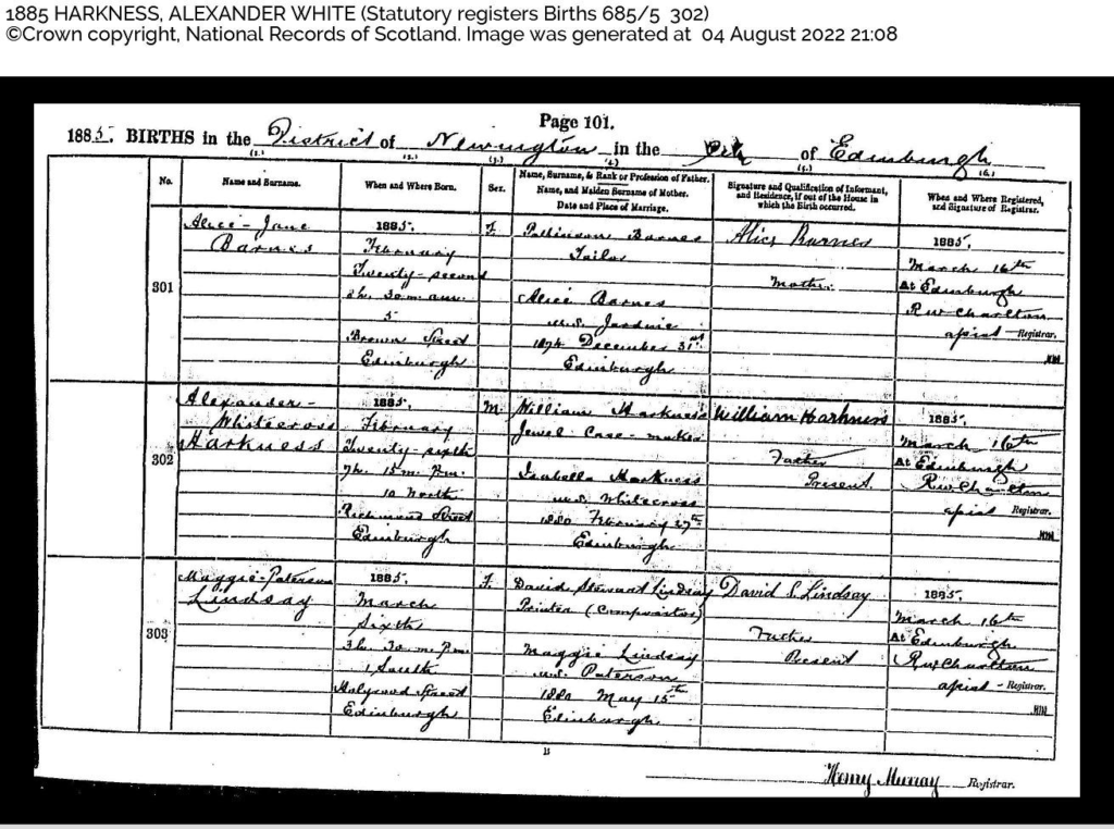 empowerment: alexander harkness birth certificate