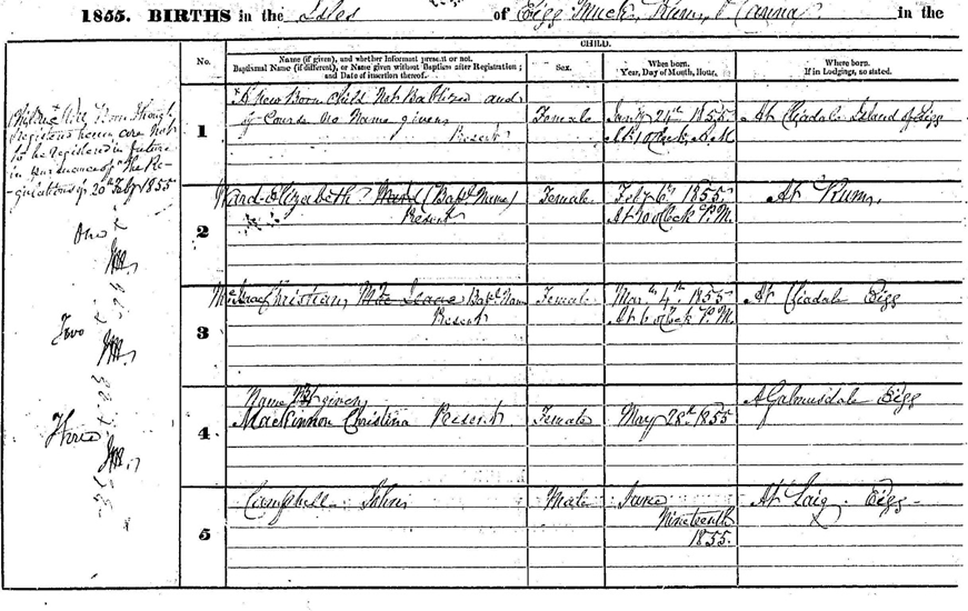 Birth certificate - Christina 1855 1